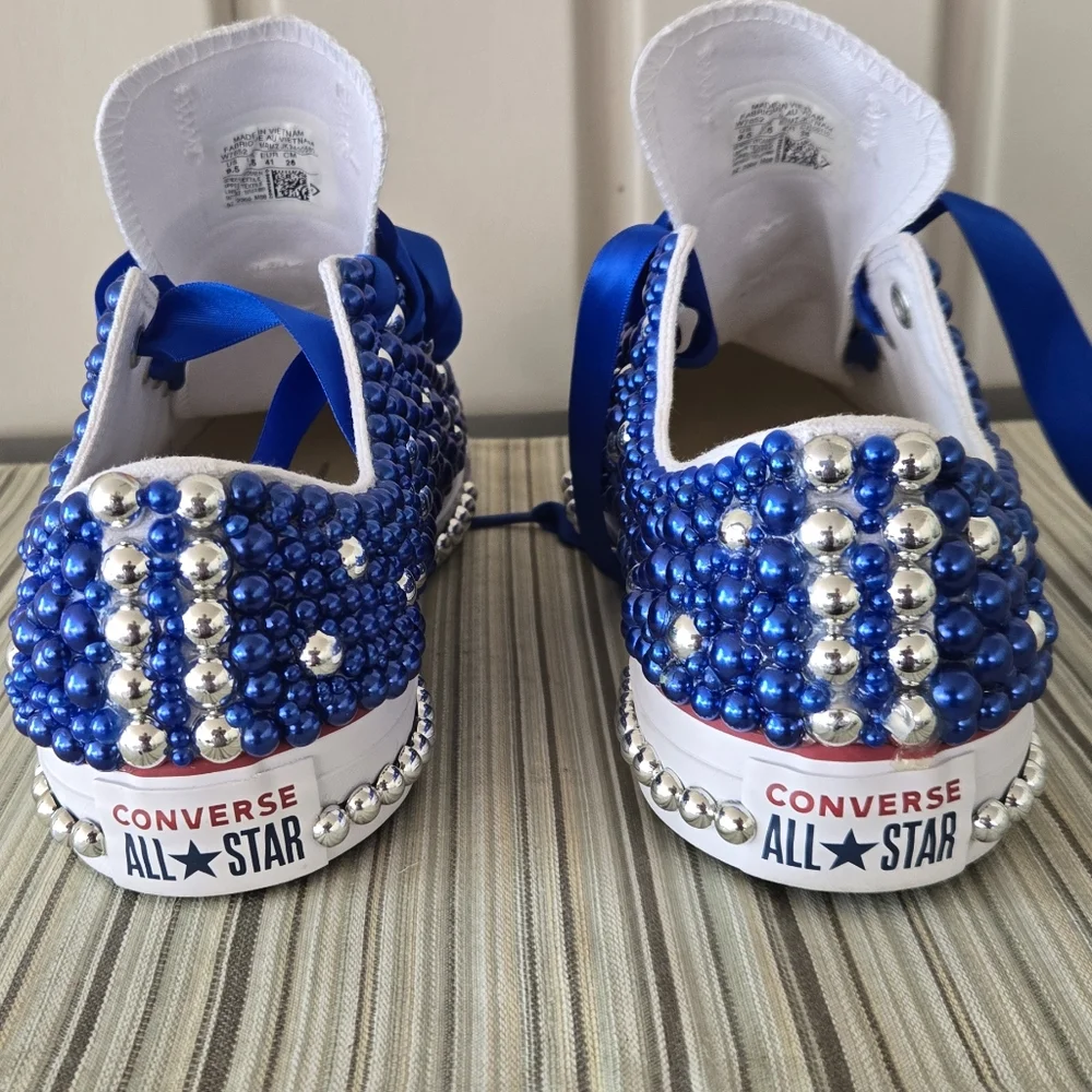 Converse All Star Blue and Silver Beaded Sneakers - Picture 3 of 10